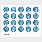 Witte koraal op blauw aquatisch leven ronde sticker (Vel)