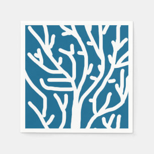 Witte koraal op blauw aquatisch leven servet