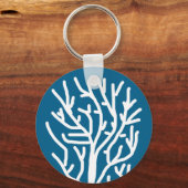 Witte koraal op blauw aquatisch leven sleutelhanger (Voorkant)