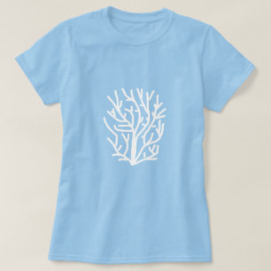 Witte koraal op blauw aquatisch leven t-shirt