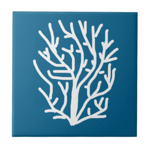 Witte koraal op blauw aquatisch leven tegeltje