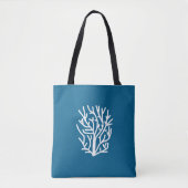 Witte koraal op blauw aquatisch leven tote bag (Voorkant)