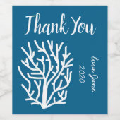 Witte koraal op blauw aquatisch leven wijn etiket (Enkel label)