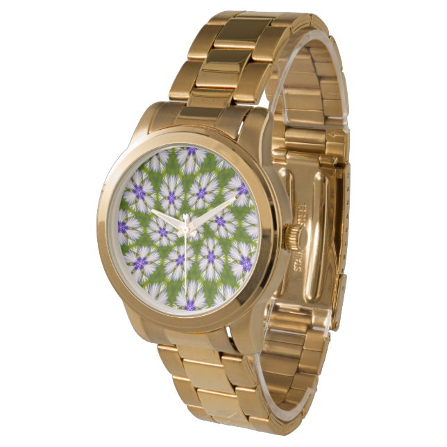 Witte korenbloemen patroon horloge (Gekanteld)
