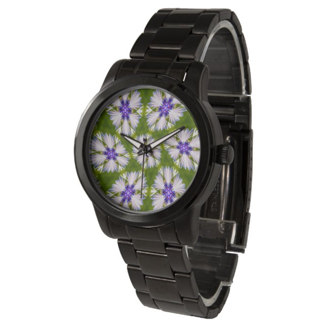 Witte korenbloemen patroon horloge (Gekanteld)