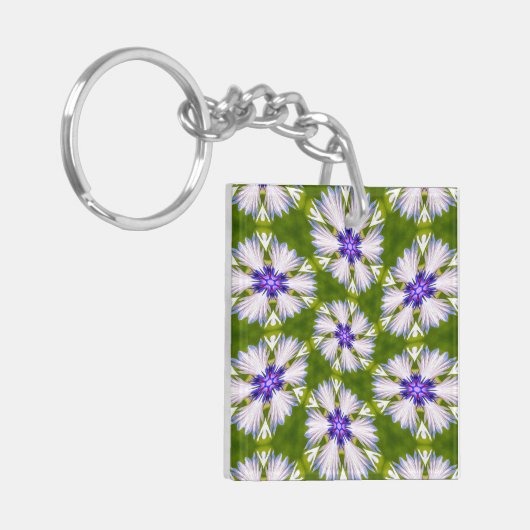 Witte korenbloemen patroon sleutelhanger (Voorkant Links)