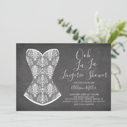 Witte korset lingerie bruids douche uitnodiging (Staand voorkant)