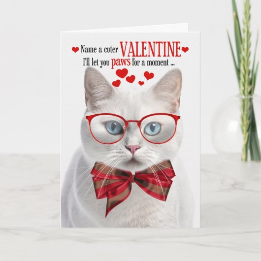 Witte Korthaar Cat Lover Valentijn Feline Humor Feestdagen Kaart (Voorkant)