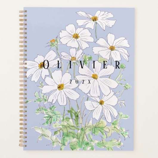 Witte kosmos bloem aquarel schilderij planner (Voorkant)
