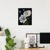 Witte Kosmos Bloemen Art Print Poster (Thuiskantoor)