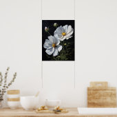 Witte Kosmos Bloemen Art Print Poster (Keuken)