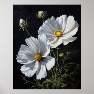 Witte Kosmos Bloemen Art Print Poster