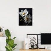Witte Kosmos Bloemen Art Print Poster (Thuiskantoor)