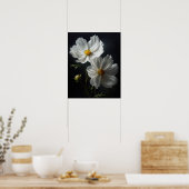Witte Kosmos Bloemen Art Print Poster (Keuken)