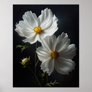 Witte Kosmos Bloemen Art Print Poster
