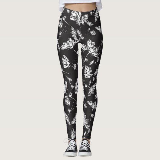 Witte kosmos bloemen: geïsoleerd patroon. leggings (Voorkant)