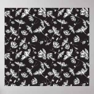 Witte kosmos bloemen: geïsoleerd patroon. poster