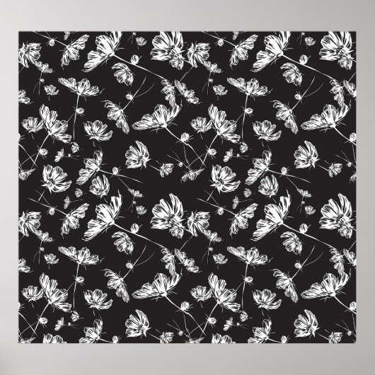 Witte kosmos bloemen: geïsoleerd patroon. poster (Voorkant)