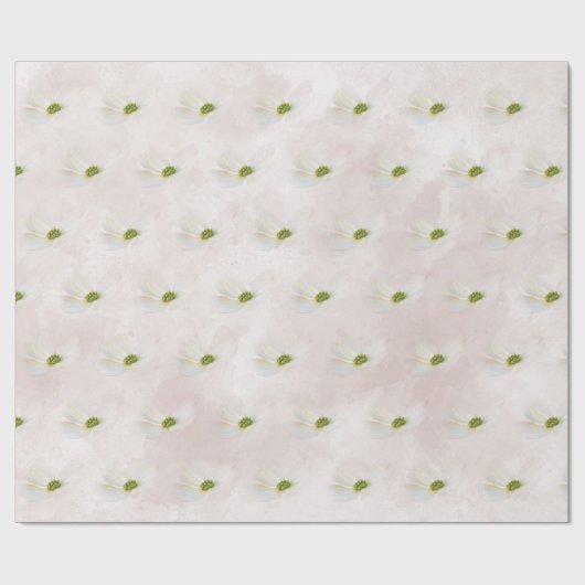 Witte kosmos op zwarte roze cadeaupapier (Vlak)