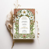 Witte Kosmos & Roze Bloesems Art Nouveau Huwelijk Kaart