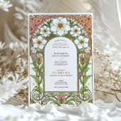 Witte Kosmos & Roze Bloesems Art Nouveau Huwelijk Kaart
