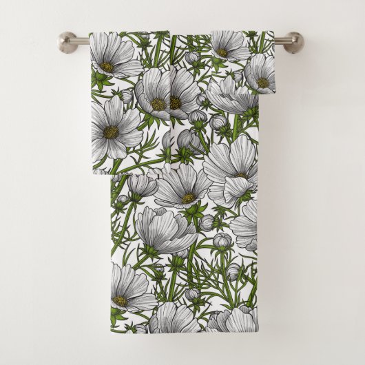 Witte kosmosbloemen bad handdoek (Insitu)