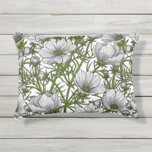 Witte kosmosbloemen buitenkussen