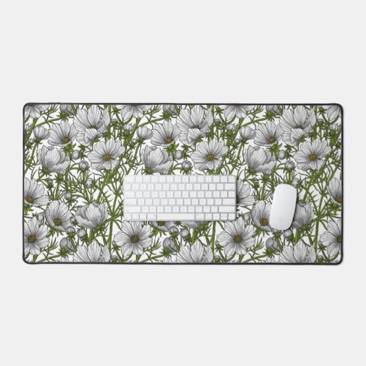 Witte kosmosbloemen bureaumat (Keyboard & Muis)