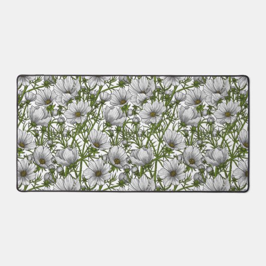 Witte kosmosbloemen bureaumat (Voorkant)
