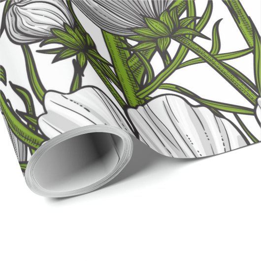 Witte kosmosbloemen cadeaupapier (Rol Hoek)