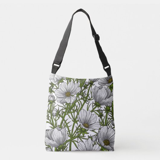 Witte kosmosbloemen crossbody tas (Voorkant)