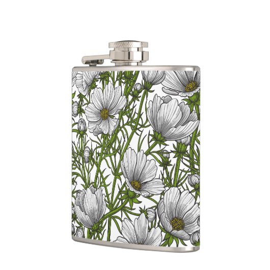 Witte kosmosbloemen heupfles (Links)