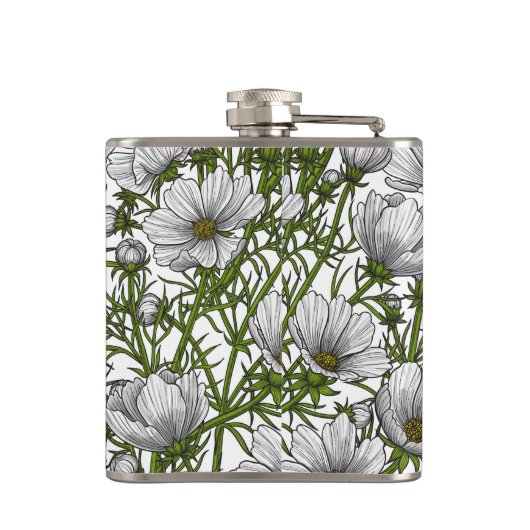 Witte kosmosbloemen heupfles (Achterkant)