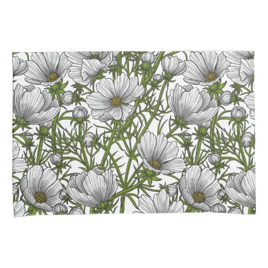 Witte kosmosbloemen kussensloop (Voorkant-Rechts)