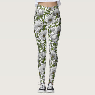 Witte kosmosbloemen leggings