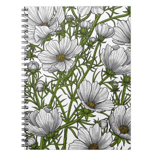 Witte kosmosbloemen notitieboek (Voorkant)