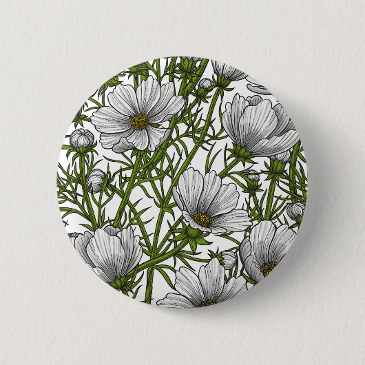 Witte kosmosbloemen ronde button 5,7 cm (Voorkant)
