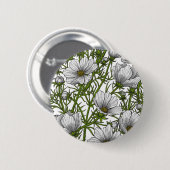 Witte kosmosbloemen ronde button 5,7 cm (Voorkant /achterkant)