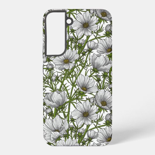 Witte kosmosbloemen samsung galaxy hoesje (Achterkant)