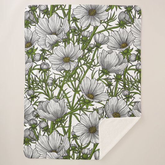 Witte kosmosbloemen sherpa deken (Voorkant)