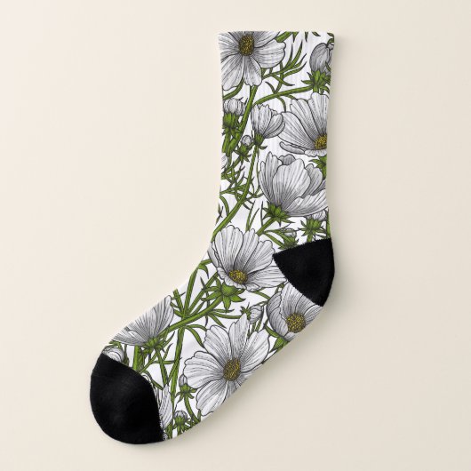 Witte kosmosbloemen sokken (Links - buitenkant)