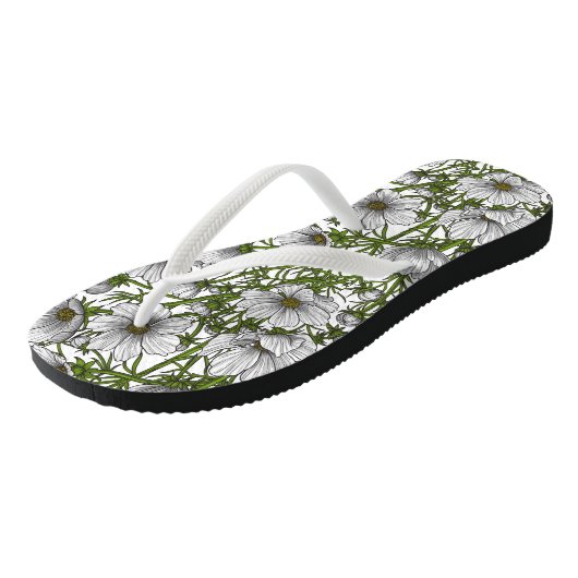 Witte kosmosbloemen teenslippers (Schuin)