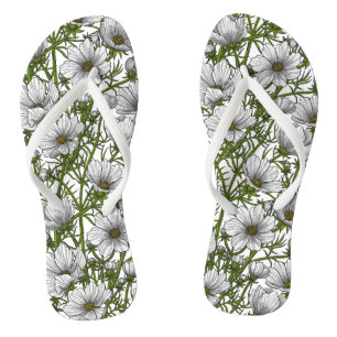 Witte kosmosbloemen teenslippers