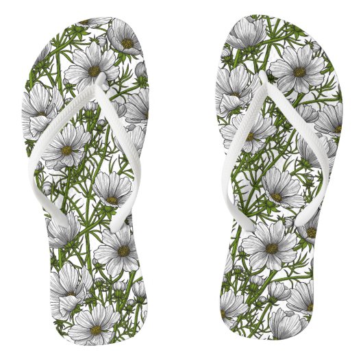 Witte kosmosbloemen teenslippers (Voetbed)