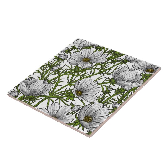 Witte kosmosbloemen tegeltje (Zijkant)