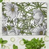 Witte kosmosbloemen theedoek (Gevouwen)