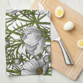 Witte kosmosbloemen theedoek (Quarter Fold)