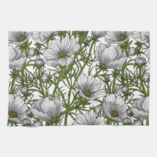 Witte kosmosbloemen theedoek