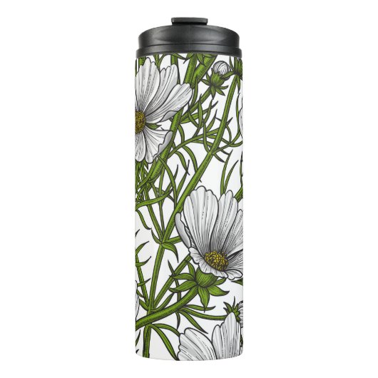 Witte kosmosbloemen thermosbeker (Voorkant)