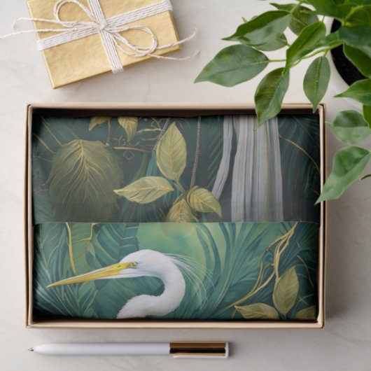 Witte kraan botanisch ontwerp, elegant tropisch tissuepapier (Geschenk)